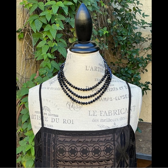 Flapper Long 60” Crystal 1920’s Look Necklace Like Onyx Jet Double / Triple It - Picture 5 of 7